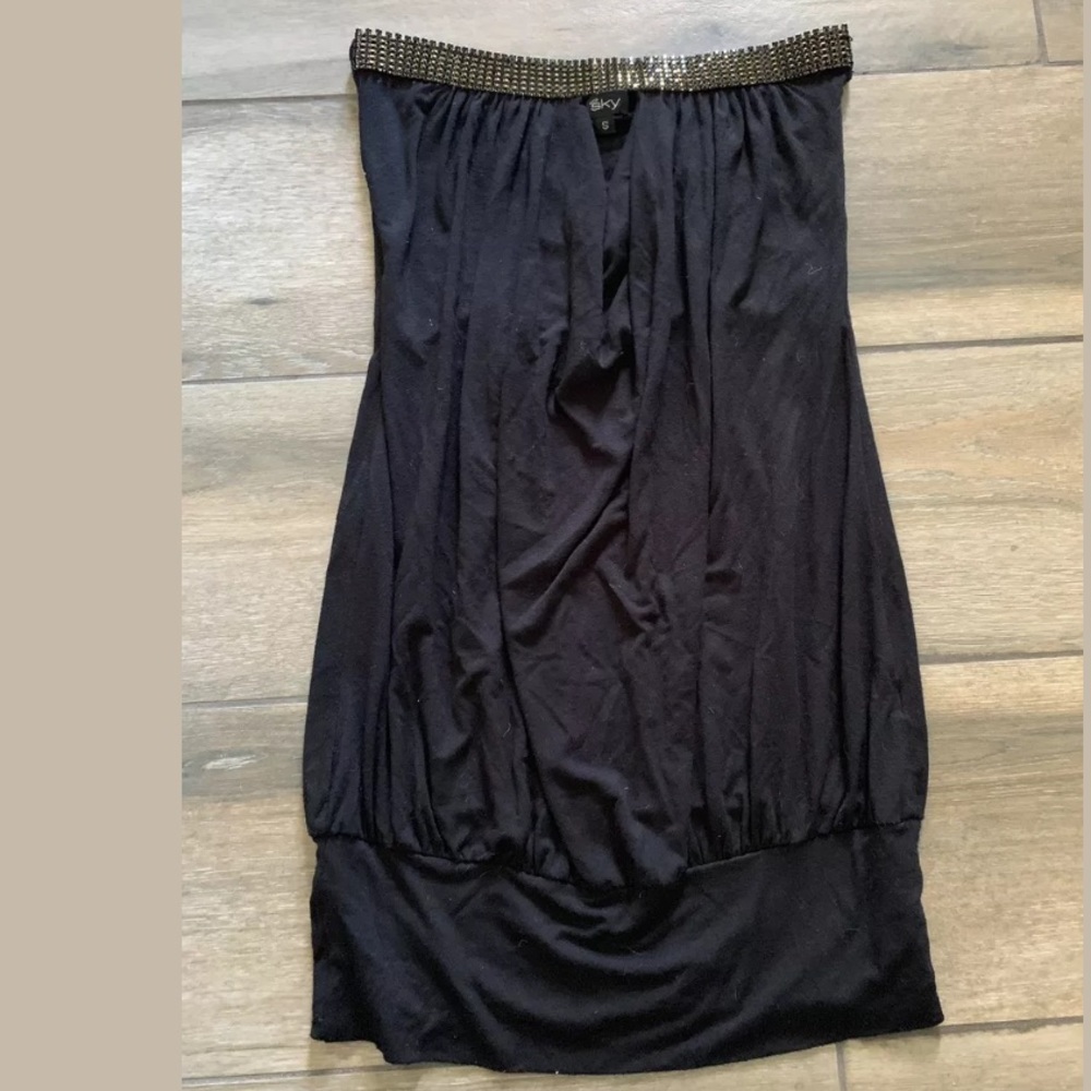 Sky Black Strapless Mini Dress with Embellished Band